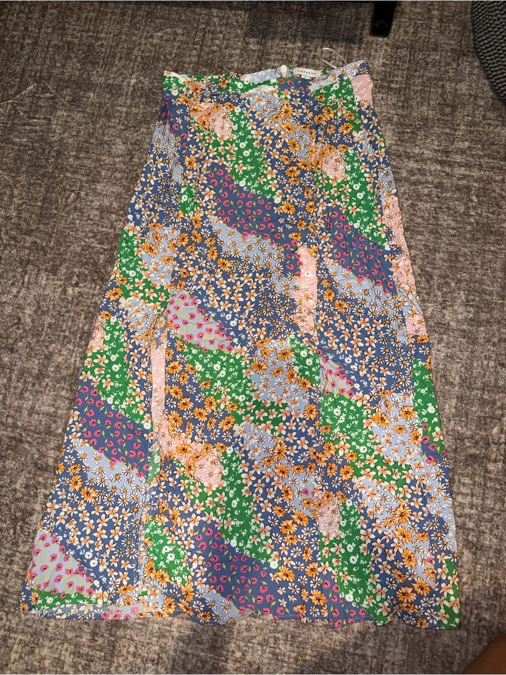 Floral Patchwork Maxi Skirt with front slit - Multicolor